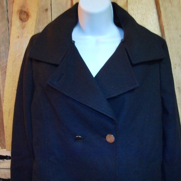 Tahari Black Gray Plaid Pea Coat Wool Blended, Size M - Picture 3 of 7